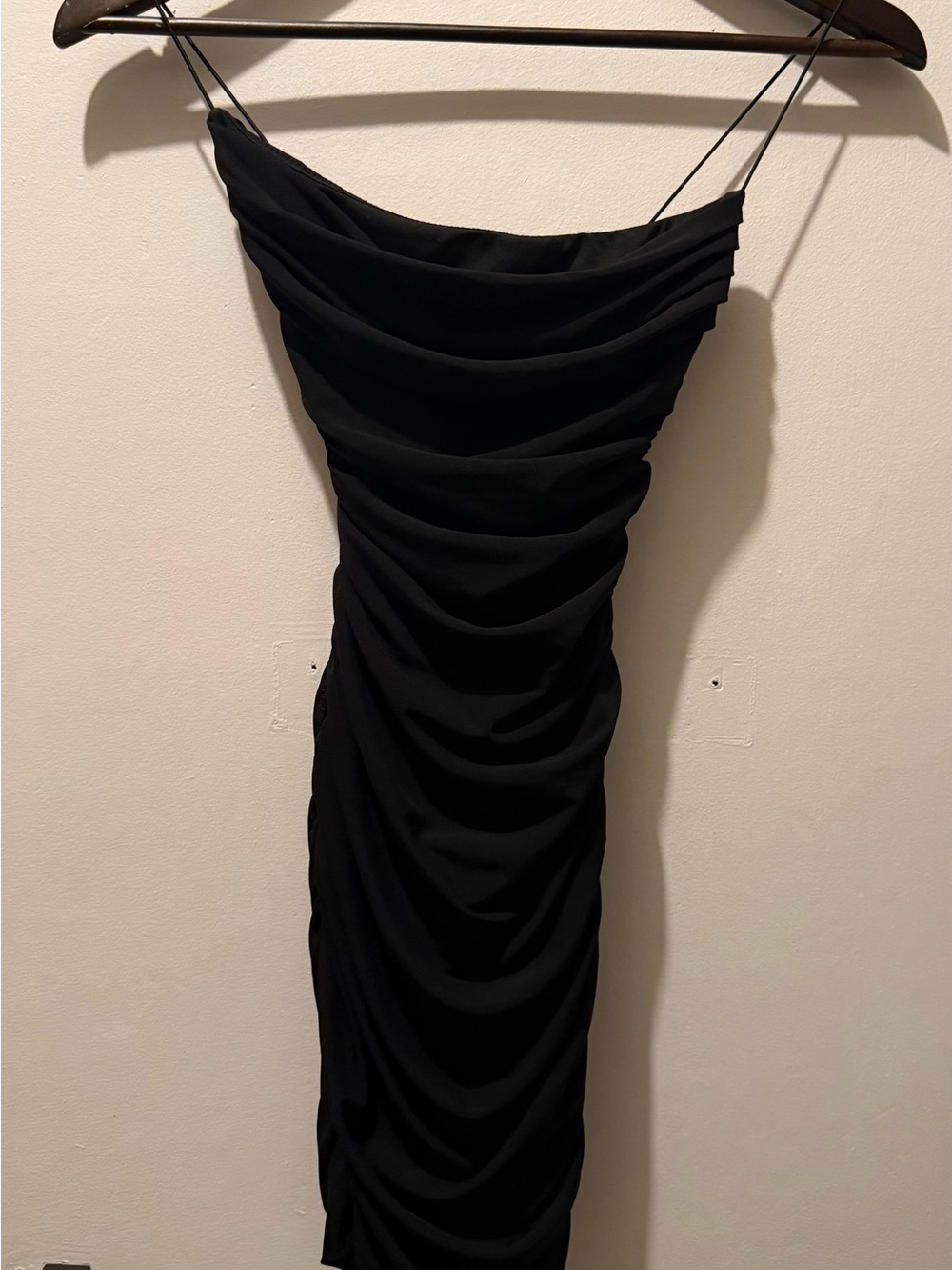 Oh Polly Black Ruched Cowl Neck Midi Dress